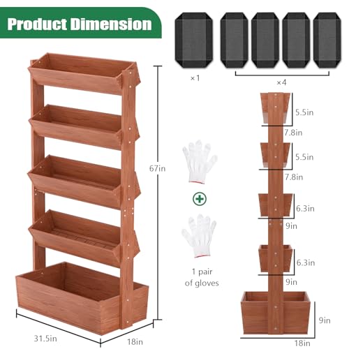 5 Tiers Vertical Raised Garden Bed Planter Outdoor (31.5" x 18" x 67" 5 Tier / Red-brown)