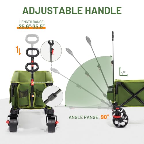 47" L Collapsible Wagon Cart with Tailgate & Brake (Green / 250L)