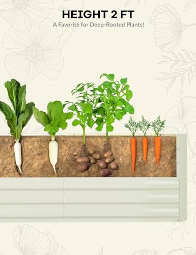 2PCS 8x4x2ft Galvanized Raised Garden Bed Outdoor (Beige-rect. / 8x4x2ft 2pcs)