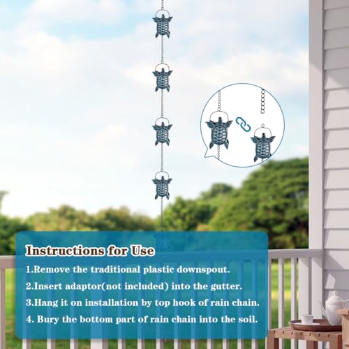 10 FT Rain Chain for Outside Gutters (Blue-turtle)