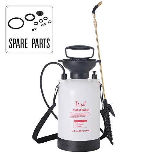 Portable Garden Pump Sprayer Brass Wand Shoulder Strap for Yard Lawn Weeds Plants 1.3Gal (White / 1.3 Gallons)