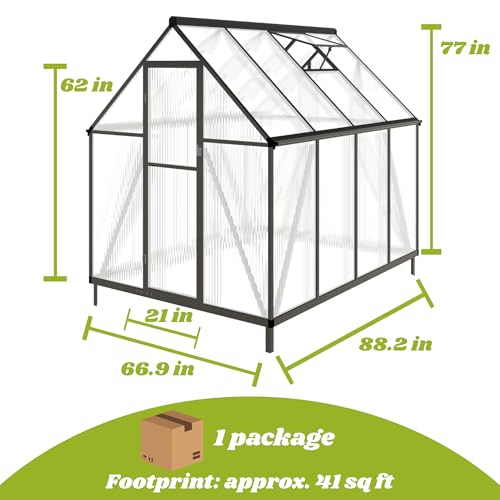 6x8 FT Outdoor Greenhouse with Roof Vent (Charcoal Black / 6×8FT)