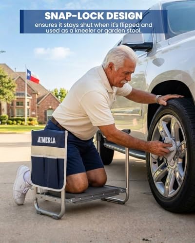Foldable Garden Kneeler Seat Heavy Duty [Upgraded Widened Thick Kneeling Pad] Garden Stool with Large Garden Tool Bags with Pockets