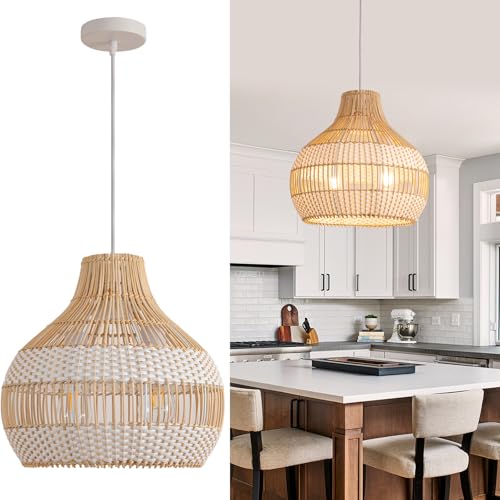 14.6" Rattan Pendant Light (White / 1-Pack 14.56 in)