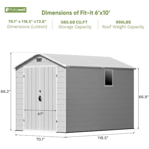 6X10 FT Plastic Outdoor Storage Shed with Floor (Light Gray / 6x10)