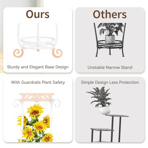 Metal Corner Plant Flower Stand Tall Indoor Outdoor (Bright White / 2 Tier)