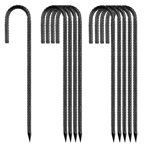Rebar Stakes 16Inch (J-16in-5/16-10pcs / Black-J-HOOK)