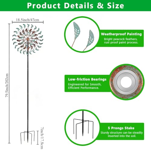 360° Large Wind Spinner Outdoor Vintage Metal Windmill for Yard (19inch(Verdigris))