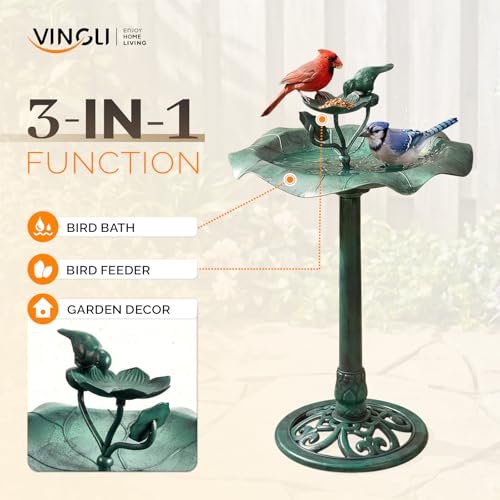 Pedestal Bird Bath (Green Floral)
