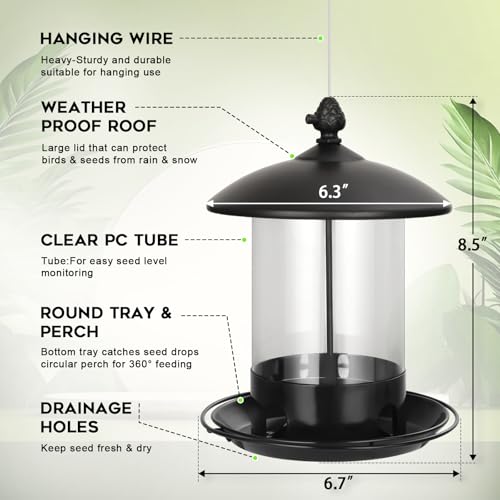 Metal Bird Feeders for Outdoors Hanging (Black)