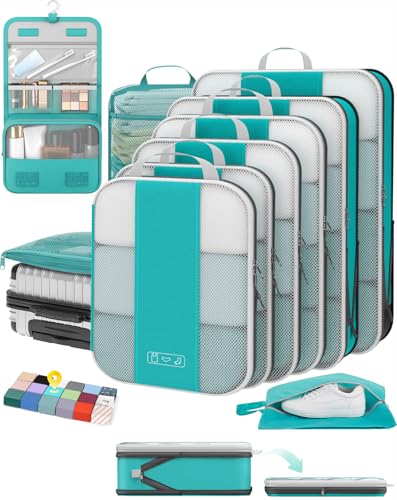 10 Set Compression Packing Cubes for Travel Essentials (Blue Green)