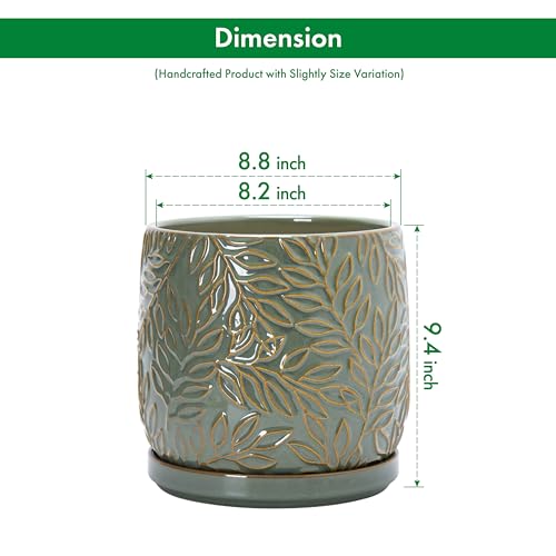 Embossed Leaves Ceramic Planter (8 Inch / Olive)