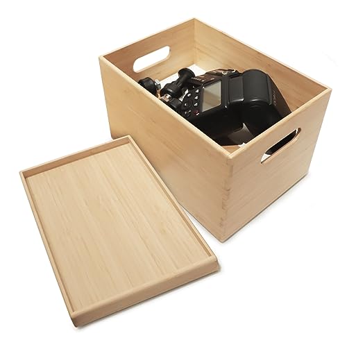Stackable Bamboo Storage Bin with Lid 10.2”x7.3”x6.5” (Single Bamboo Box with Lid - Small / 10.2"L x 7.3"W x 6.5"H)