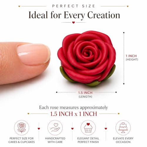 Edible Red Rose Toppers (Red)
