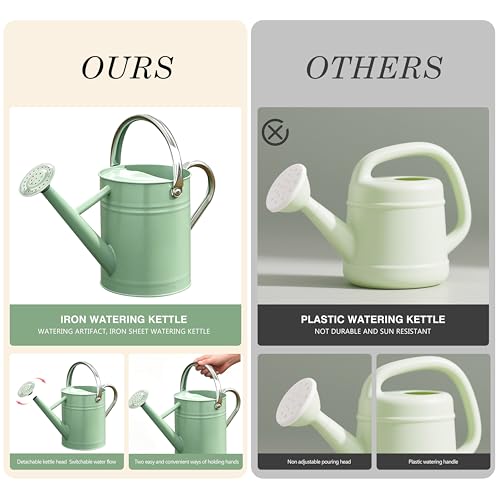 Metal Watering Can for Outdoor Plants (Cream Green)