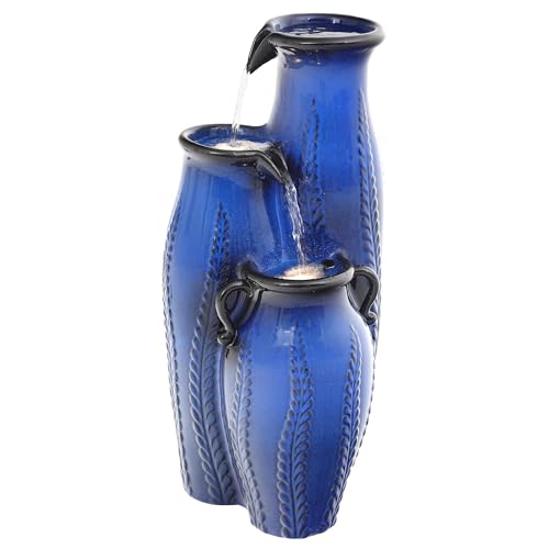 30" Outdoor Water Fountain (Blue Cascading Vase Cobalt 29.5"h)