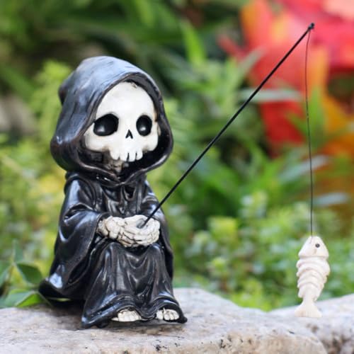 Fishing Grim Reaper Statue Funny Halloween Decorations (Grim Reaper)