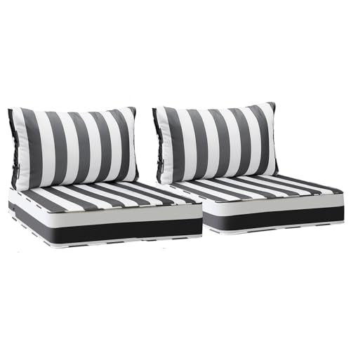 Outdoor Chair Cushions (Gray Cabana Stripe / 24"x24"x5" / 24"x13.5")