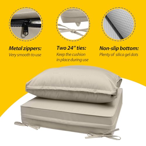 Outdoor Chair Cushions (Khaki Beige / 25.5"x25.5"x5" / 25.5"x13.5")