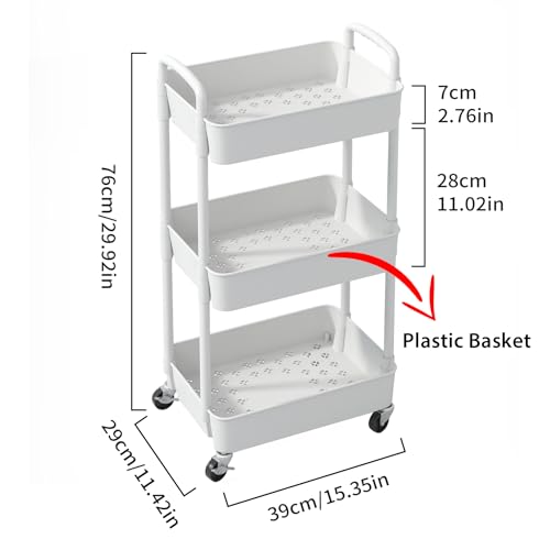 3 Tier Plastic Rolling Utility Cart with Wheels for Storage (3 Count)