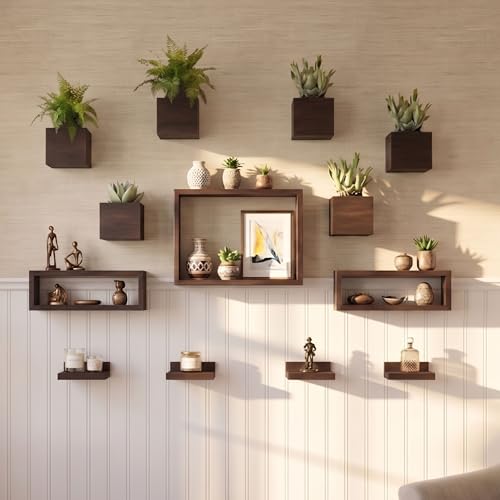 LaLaGreen Wooden Floating Shelves (13-pc set)