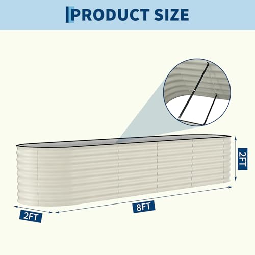 2 Pack 8x2x2ft Galvanized Raised Garden Bed (Beige-oval / 8x2x2ft 2pcs)