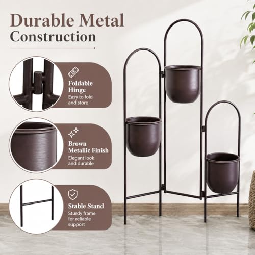 3 Tier Plant Stand with 3 Removable Metal Pots Indoor Outdoor Corner Plant Rack (35" H)