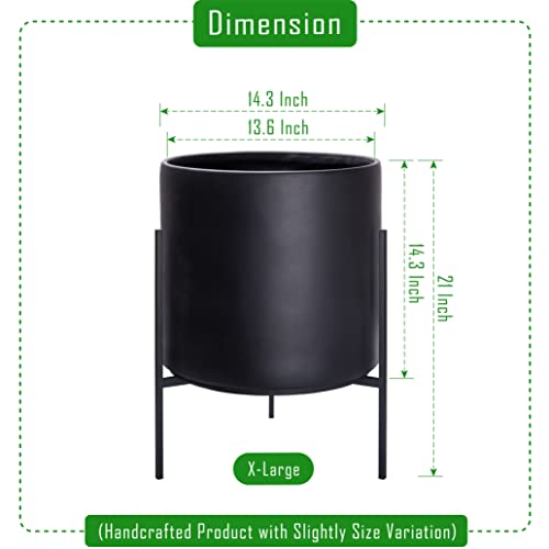 Cylinder Planter Pot with Metal Stand (X-Large 14 Inch / Black)