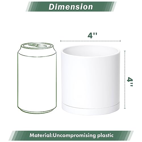 4 Pack White Plastic Planters with Saucers (4")