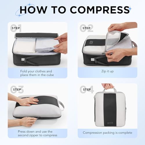 9 Set Compression Packing Cubes for Travel Essentials (Black)