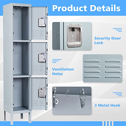 Metal Storage Locker (3 Door-Small / Grey)