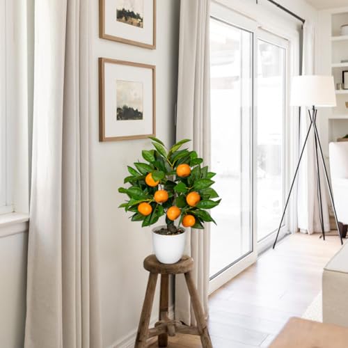 Artificial Potted Plants 16.1 inches Fake Orange Tree Artificial Citrus Fruit Plant with White Pot Faux Plants Indoor for Home (Citrus Tree/White Pot)