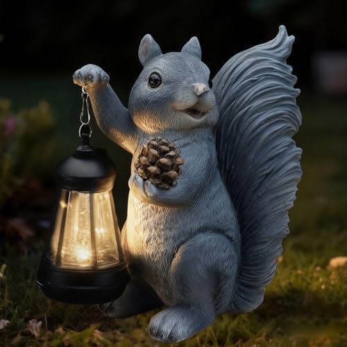 Solar Squirrel Garden Statue Outdoor Decor (Gray)