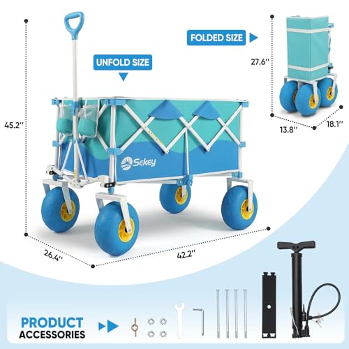 Heavy Duty Beach Wagon with 9" Big Sand (Turquoise)
