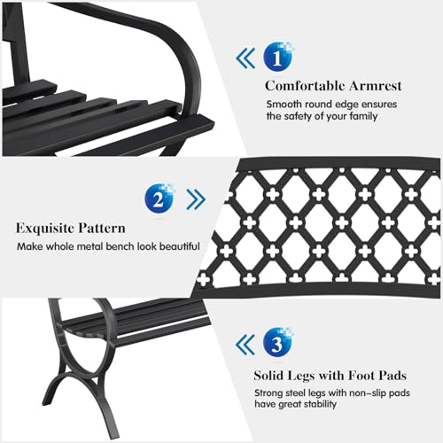 50'' Patio Garden Bench (Black / Grid)