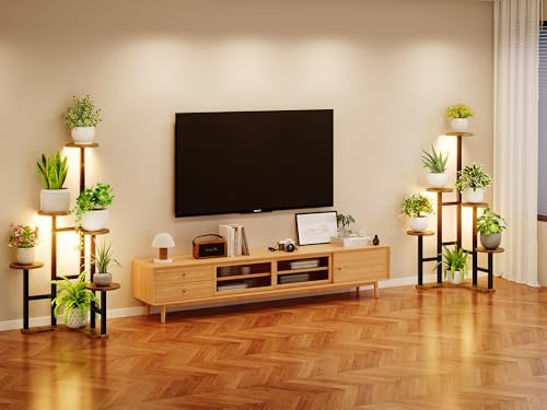 Corner Plant Stand Indoor with Grow Lights 6 Tiered Corner Plant Shelf (Rustic Brown(with Lights) / 6 Tier-Round)