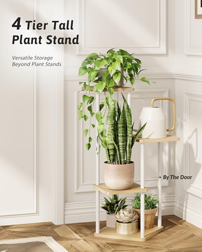 Corner Plant Stand Indoor Tall Plant Stand White 4 Tier (White Oak 4 Tier)