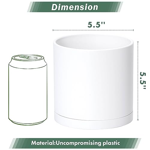4 Pack White Plastic Planters with Saucers (5.5")