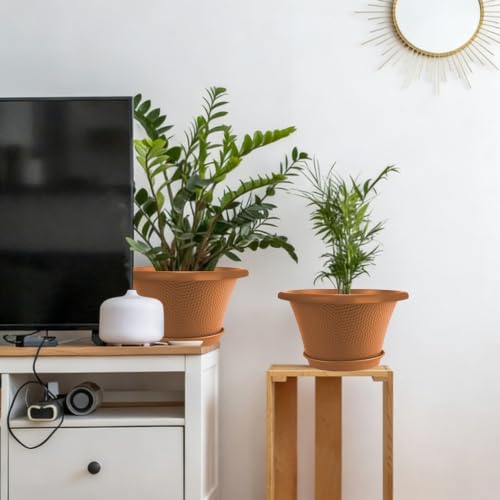 12 Inch Pots for Plants (Diamond Pattern-orange / 12 inch-4 Pack)