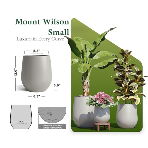 Signature Mount Wilson Modern Indoor Outdoor Fiberstone Tapered Planter (Light Gray / 11'' D x 12'' H)