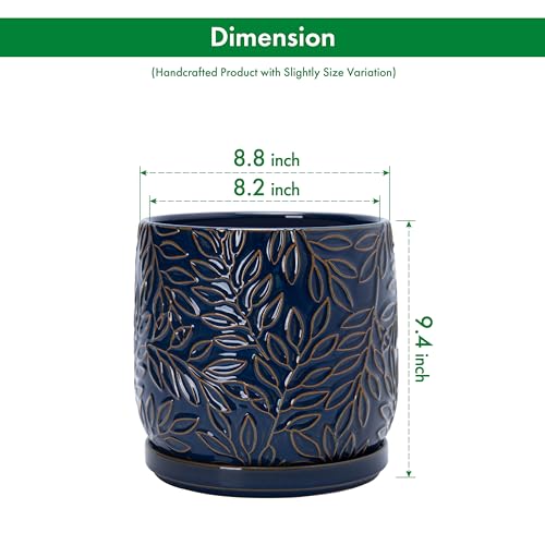 Embossed Leaves Ceramic Planter (8 Inch / Midnight Blue)