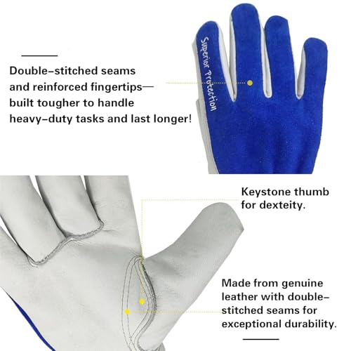 12 Pairs Bulk Leather Work Gloves for Men or Women for Construction (12 Count)