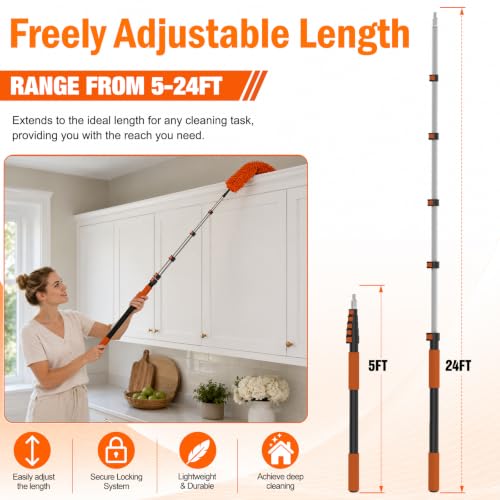 30FT High Reach Duster Cleaning Kit with Extension Pole (24FT)