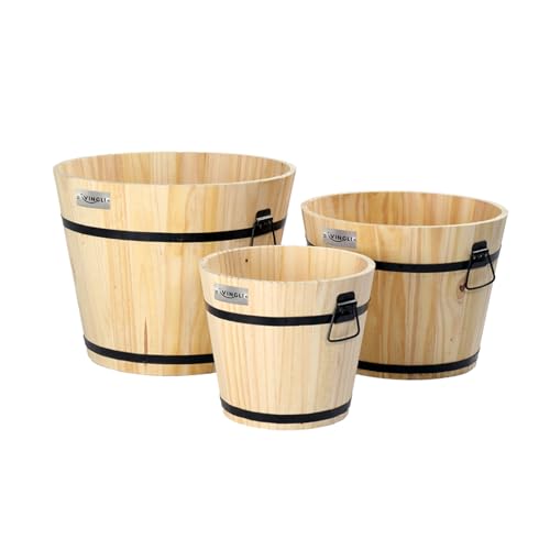 3 PCS Large Wooden Planter Barrel Set (Honey)