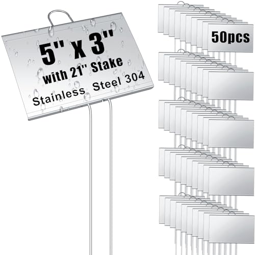 50 Pcs Large Plant Marker (5'' X 3'' with 21'' Stake / Silver)