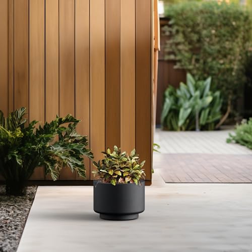 Small Round Pedestal Black Concrete Planter 10" Dia (Black / 10" Dia x 7.1"H)
