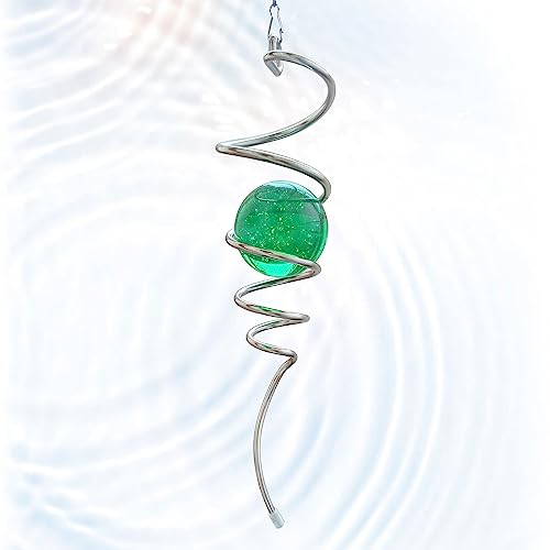 Wind Spinner Tail Gazing Ball Spiral (Green Glass Orb)