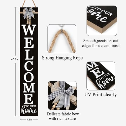 Vertical Wood Welcome Sign 47.2x7.8 Inch Farmhouse Rustic Decor for Front Porch (Black / 7.8" x 47.2" / Welcome To Our Home)