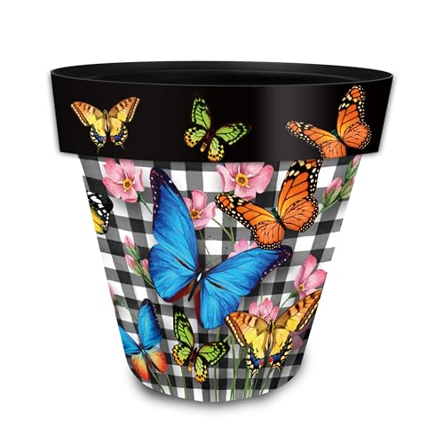 Spring Planter 11.75 x 11 x 11 Checkered Butterflies Medium (Checkered Butter / Medium)