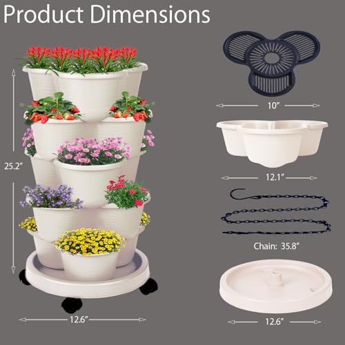 5 Tier Vertical Garden Tower Stackable Planter for Strawberries